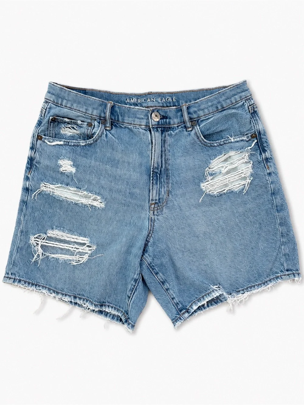 American Eagle Outfitters Light Blue ‘90’s Boyfriend Distressed Shorts Size 14